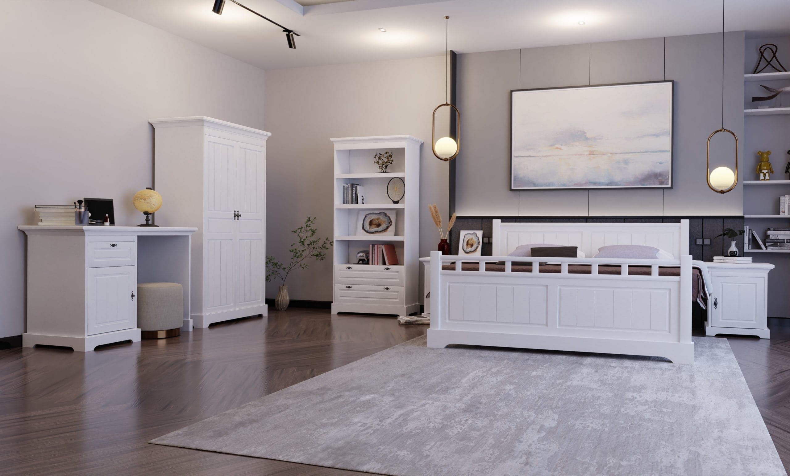 Schlafzimmer Linnea 3 – Massivholz-Set mit Schreibtisch