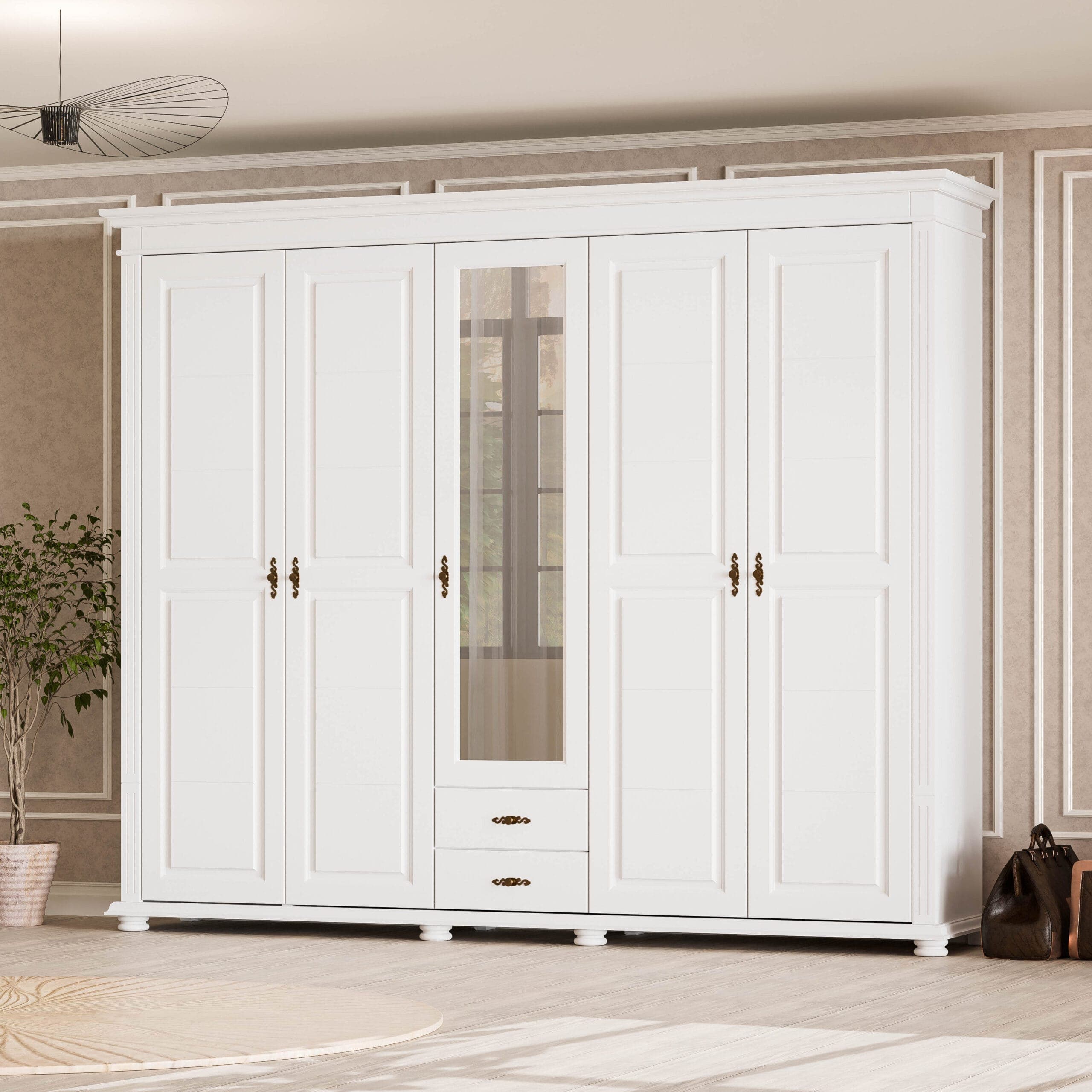 Massivholzschrank „Skagen“ mit 5 Türen, 242 cm