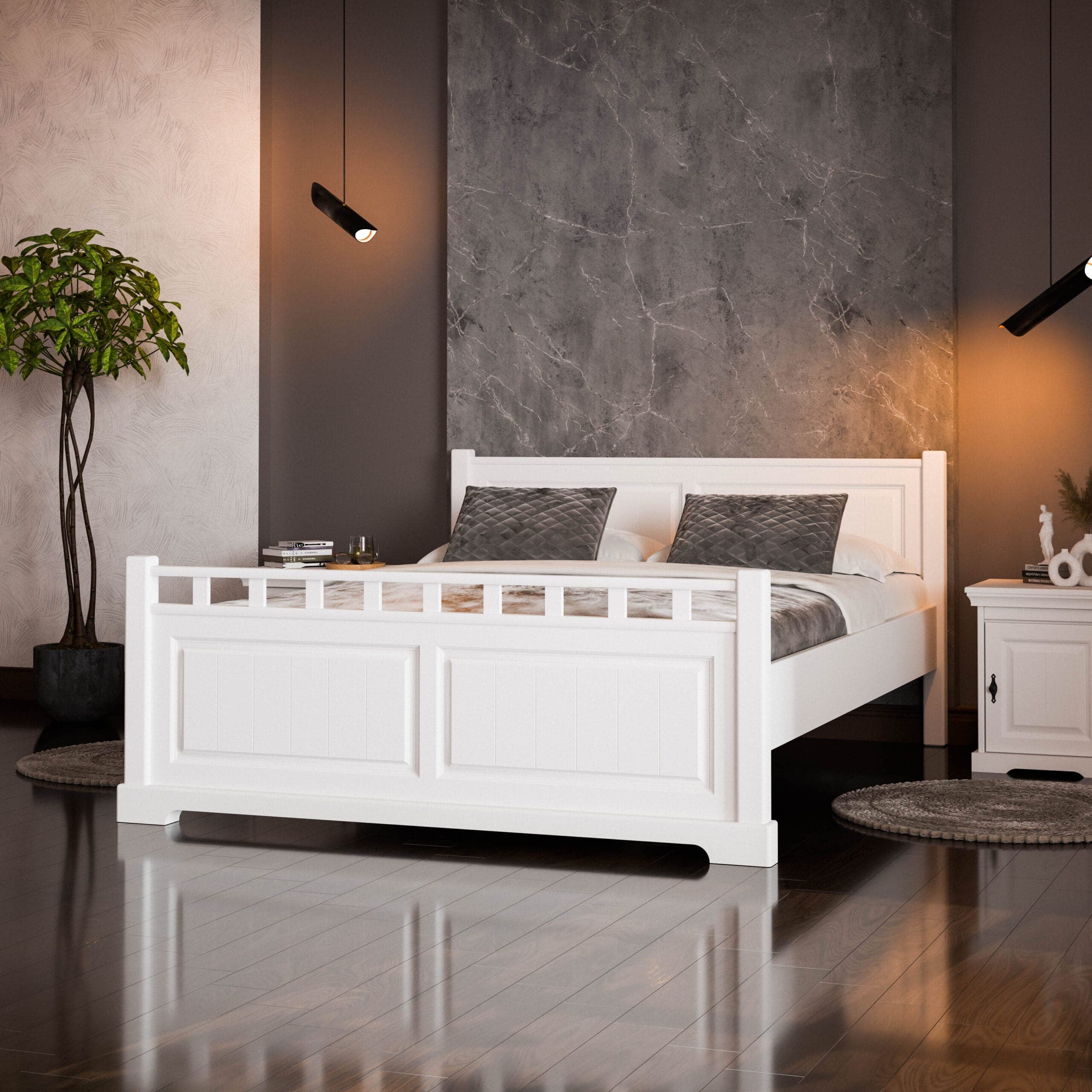 Massivholzbett „Linnea“ 140 cm, Farbe Butterweiß