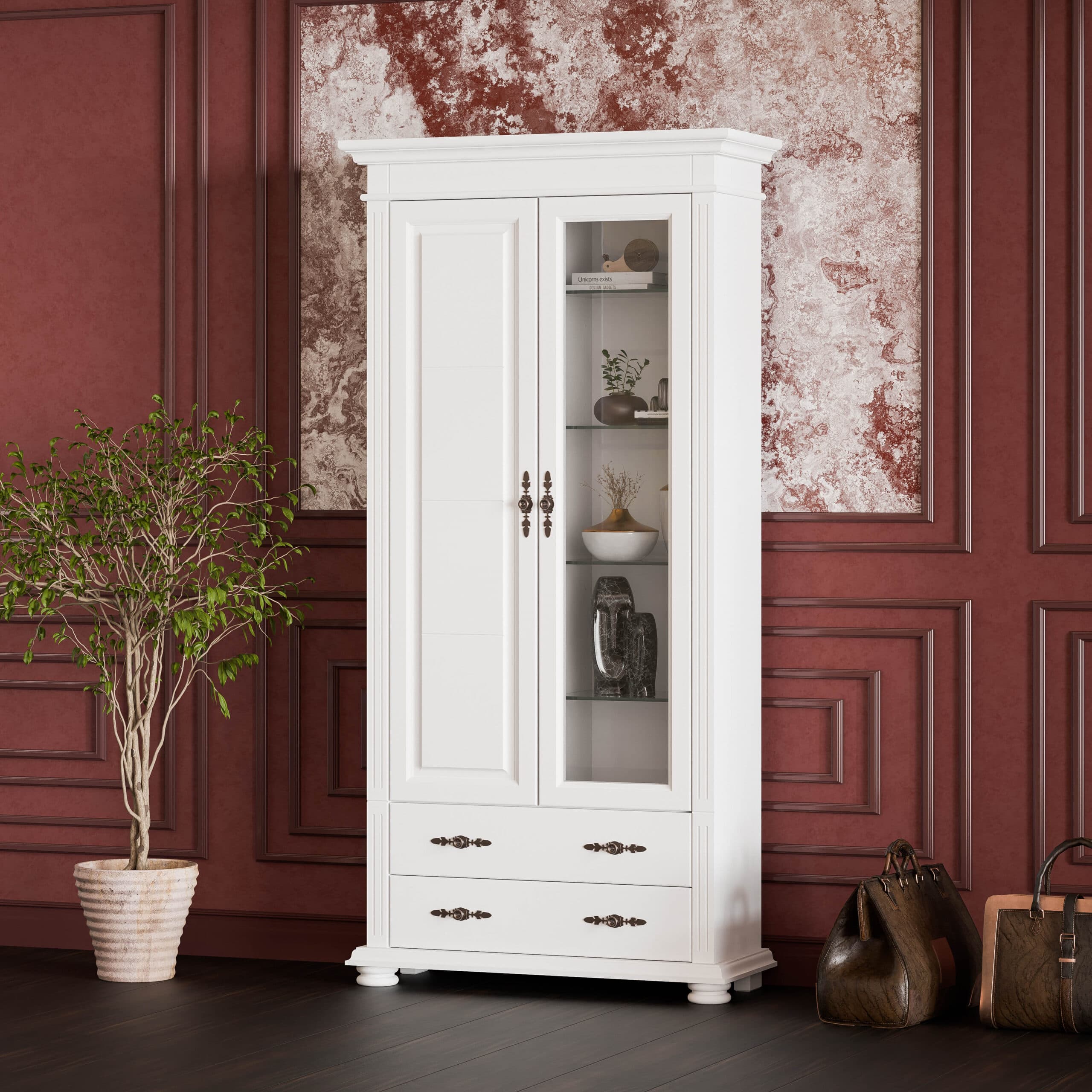 Große Vitrine Skagen aus massivem Fichtenholz