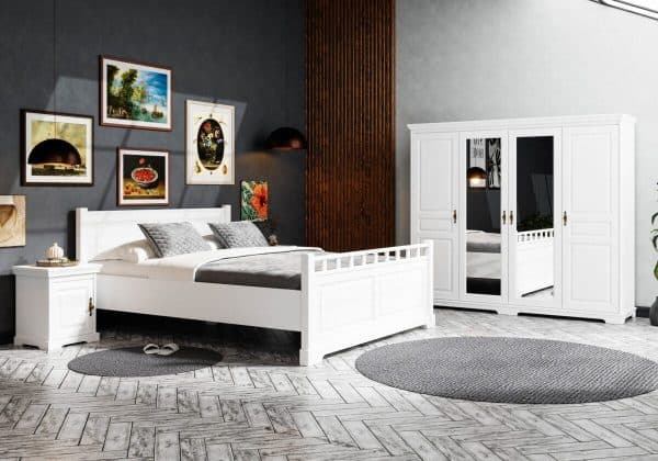 Schlafzimmer-Set „Linnea“ aus Massivholz mit Spiegeltüren