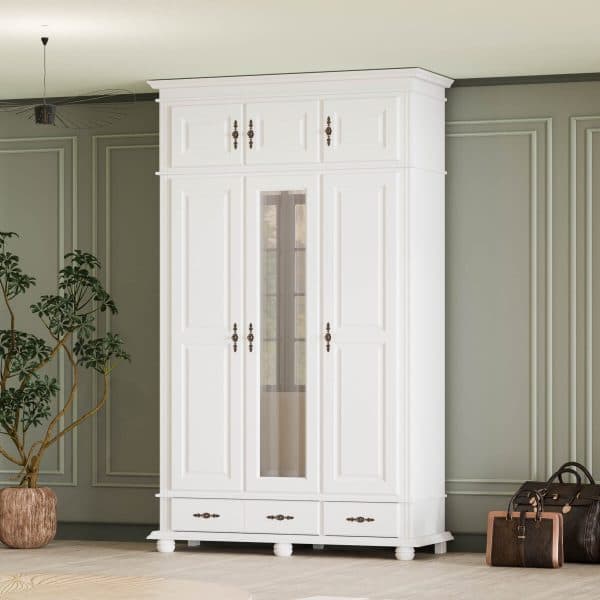 Massivholzschrank Nordby mit 3 Türen und 2 Schubladen, 260 cm