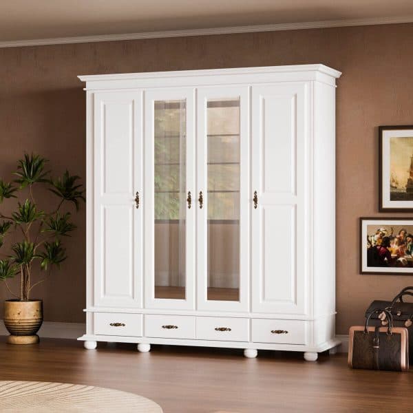 Massivholzschrank „Nordby“ 220 mit 4 Türen, 3 Schubladen