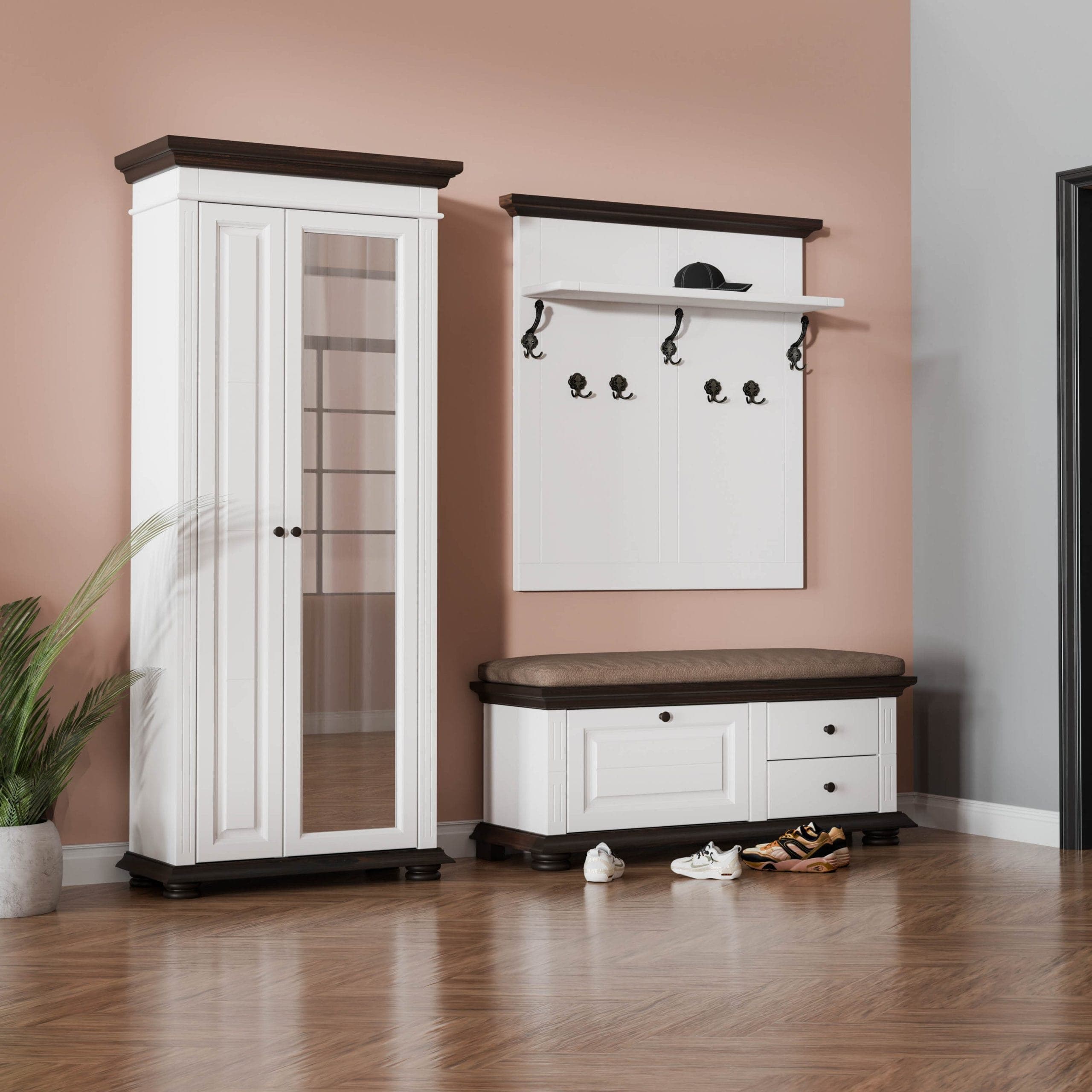 Holzflur Skagen 2 aus Massivholz mit Schrank und Garderobe