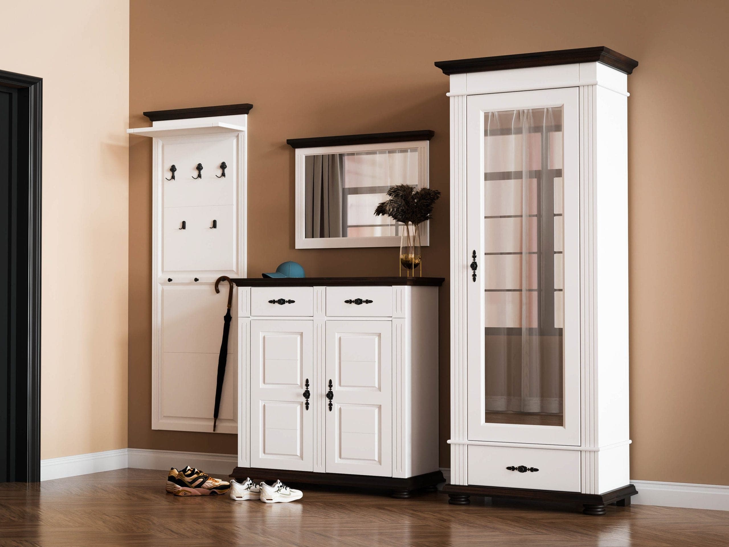 Skagen 3 Garderobenset aus Massivholz mit Schrank und Spiegel
