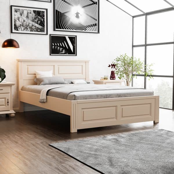 Bett 140×200 Nordby aus Massivholz in Puderbeige