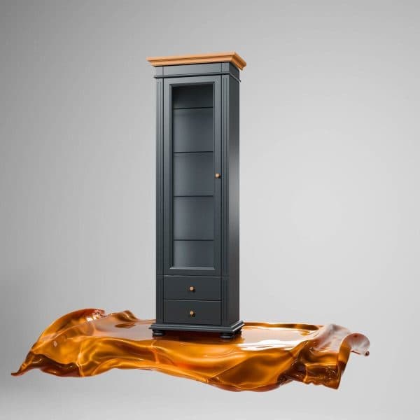Mittlere Vitrine Skagen aus Massivholz, Anthrazit